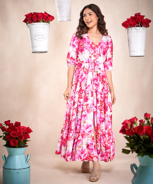 Colorful Printed Half Sleeve Maxi Dress